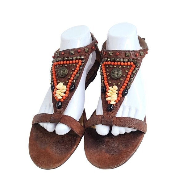 Nine West Brown Beaded Boho Sandals - Picture 4 of 8